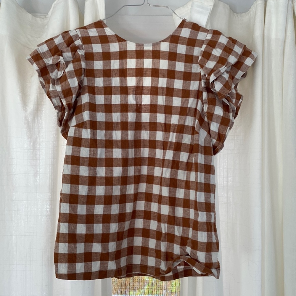 a new day Brown and White Checkered Short Sleeve Top